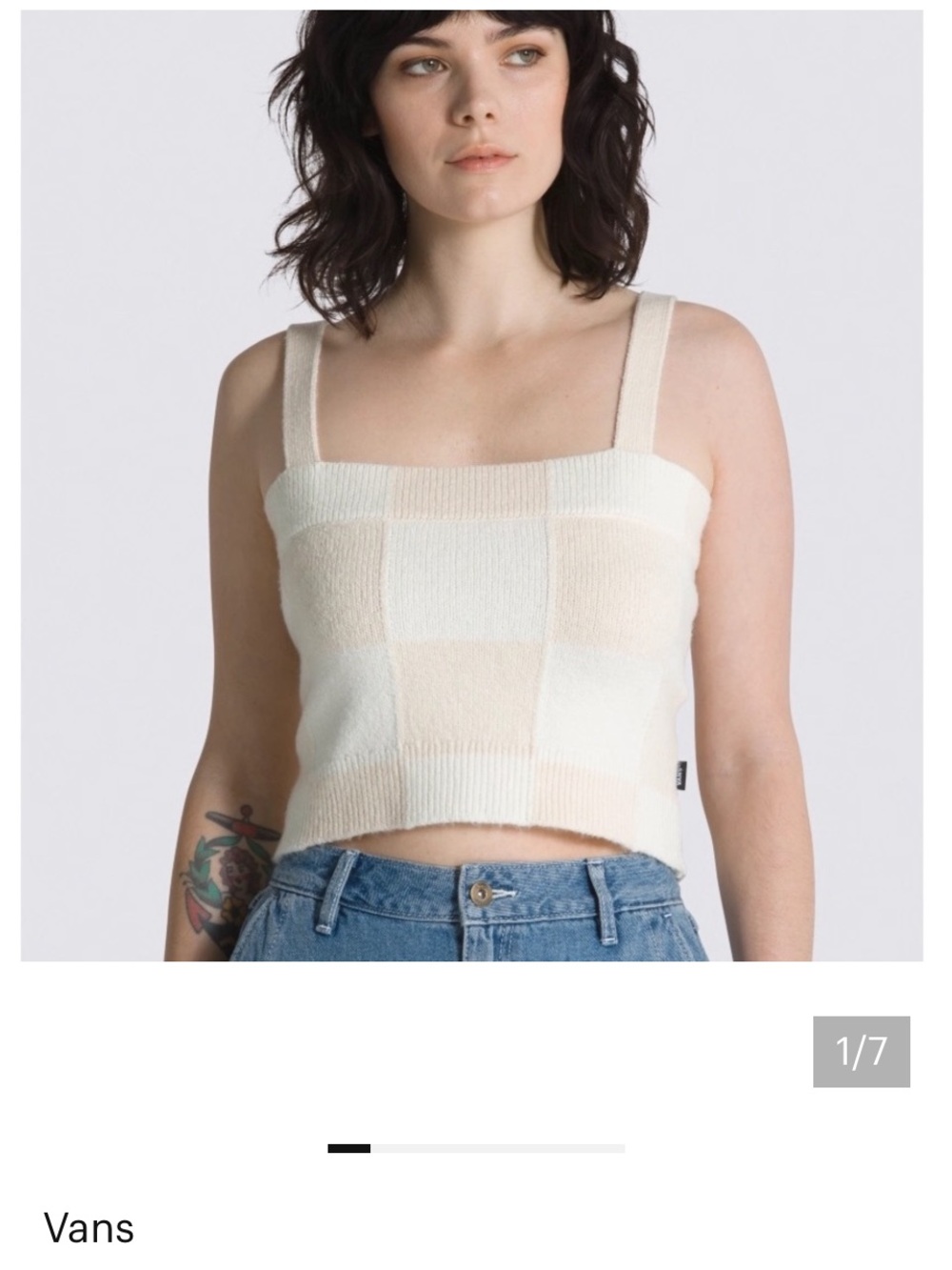 Vans Women's Cream Checkered Knit Tank Top M